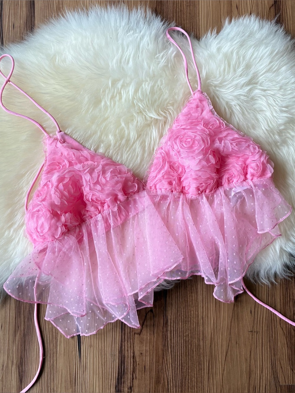 Urban Outfitters Kimchi Blue Pink Rose Fairycore Babydoll Lace Crop Top • Size L